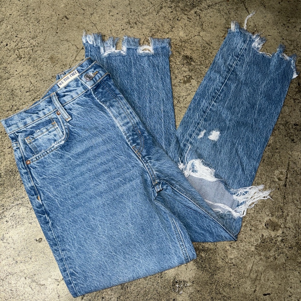 We the free stair leg high rise distressed denim size 27
